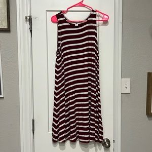Maroon and White Striped Tank Top Dress